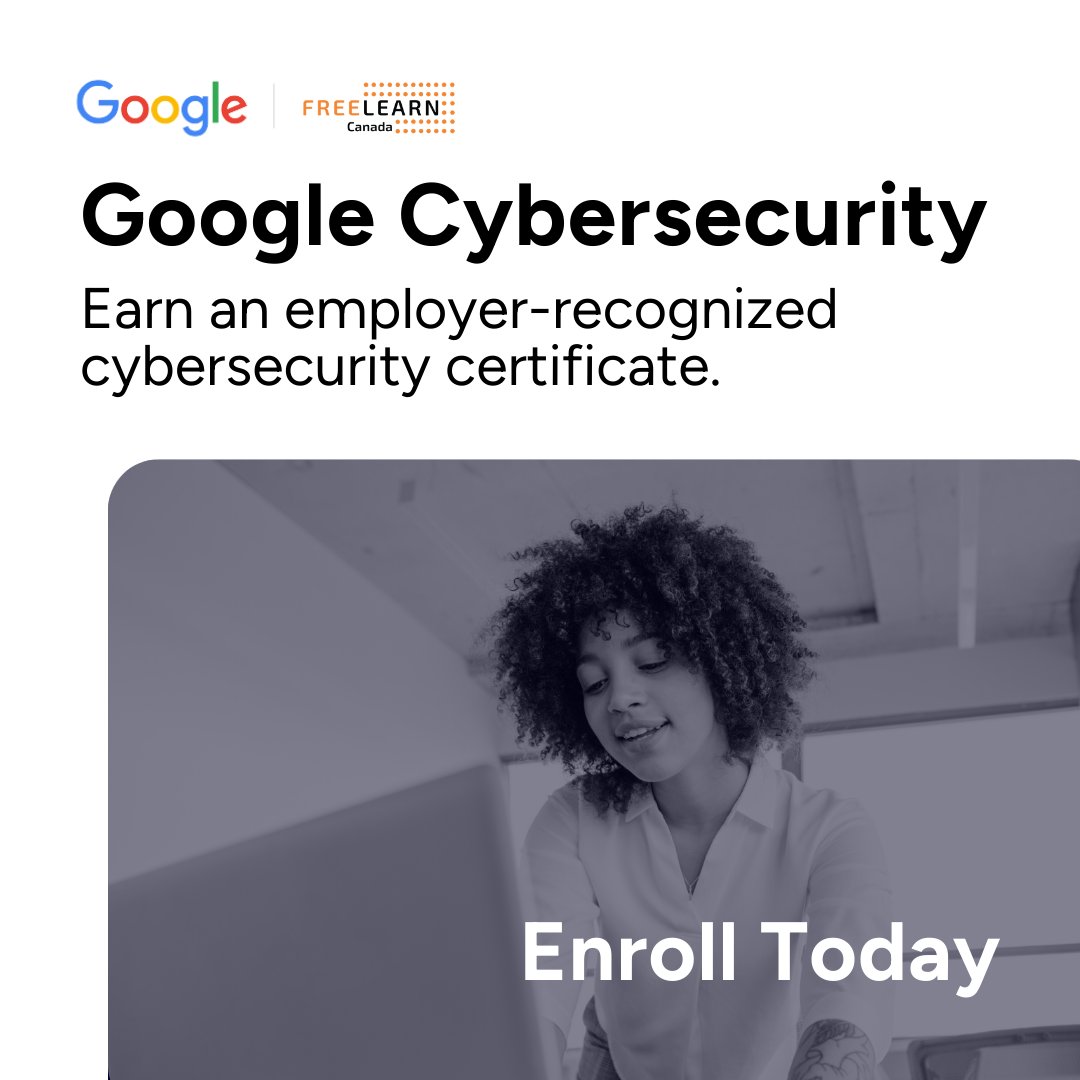 FreeLearnCanada's tweet image. Dive into cybersecurity with our FREE online course, Google Cybersecurity! Boost your digital defence skills now. 

Enroll here: freelearn.ca/product/rac-go…
