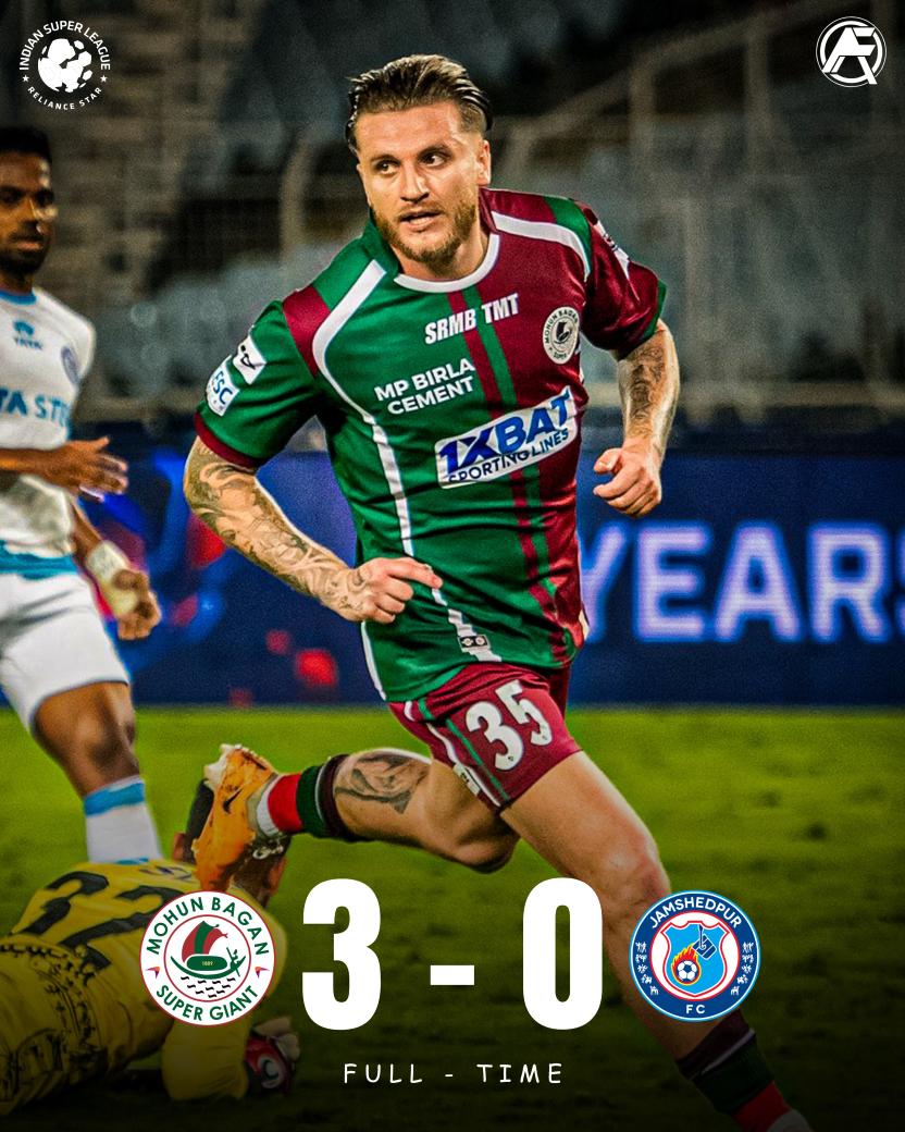 Mohun Bagan Super Giant secures a dominant 3-0 victory against Jamshedpur FC. Outstanding performance! #IndianFootball