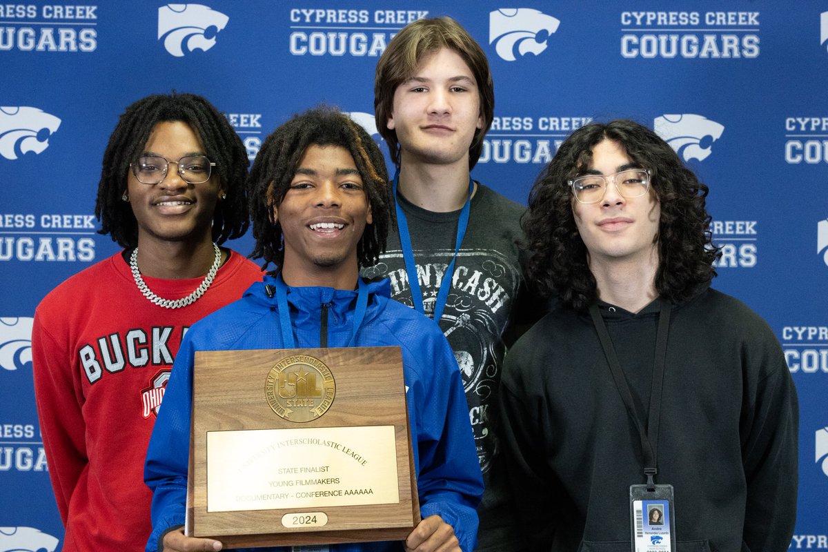 <a href="/cycreekhs/">Cy Creek High School</a> please help me congratulate these students who placed 4th in the state of Texas in short documentary! They truly showed the Cougar Pride and passion for their craft! #aahhhcc <a href="/Maclle/">Martin L. Drayton</a> <a href="/CyFairISD/">Cypress-Fairbanks ISD</a> <a href="/CyCreekBooster/">CyCreekBooster</a> <a href="/cycreekstuco/">Cypress Creek StuCo</a> @CoachVCFISD