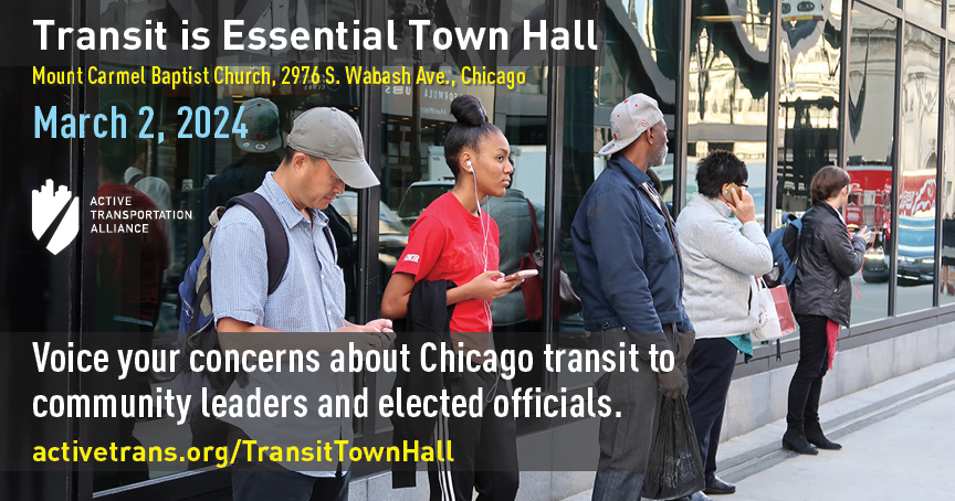 Join Active Transportation Alliance at a town hall TOMORROW (3/2 from 1-3pm), to voice concerns about the Chicago transit system to elected officials and community leaders. More info & RSVP: p2a.co/5k52ugr Location: 2976 S Wabash Ave, Chicago, IL