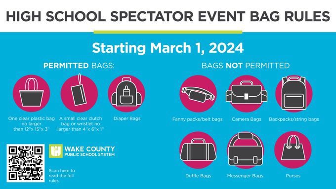 🚨🚨🚨🚨🚨🚨🚨🚨

Be aware for anyone making the trip to Millbrook tonight or to Wake County sporting events in the future that they have now put a new clear bag policy in place for all events!  This started today and will be strictly enforced so we wanted our fans to be aware!