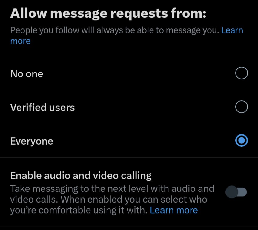 GardenMinister's tweet photo. Friends. Go to your setting and turn off "enable audio and video calling"

It's on by default as of yesterday. If some one wants to call you on Twitter, they can get your IP address.

Just the muskrat trying to let his Nazi friends hunt you down and harass you 

Protect yourself. https://t.co/n2GHSUDYcd