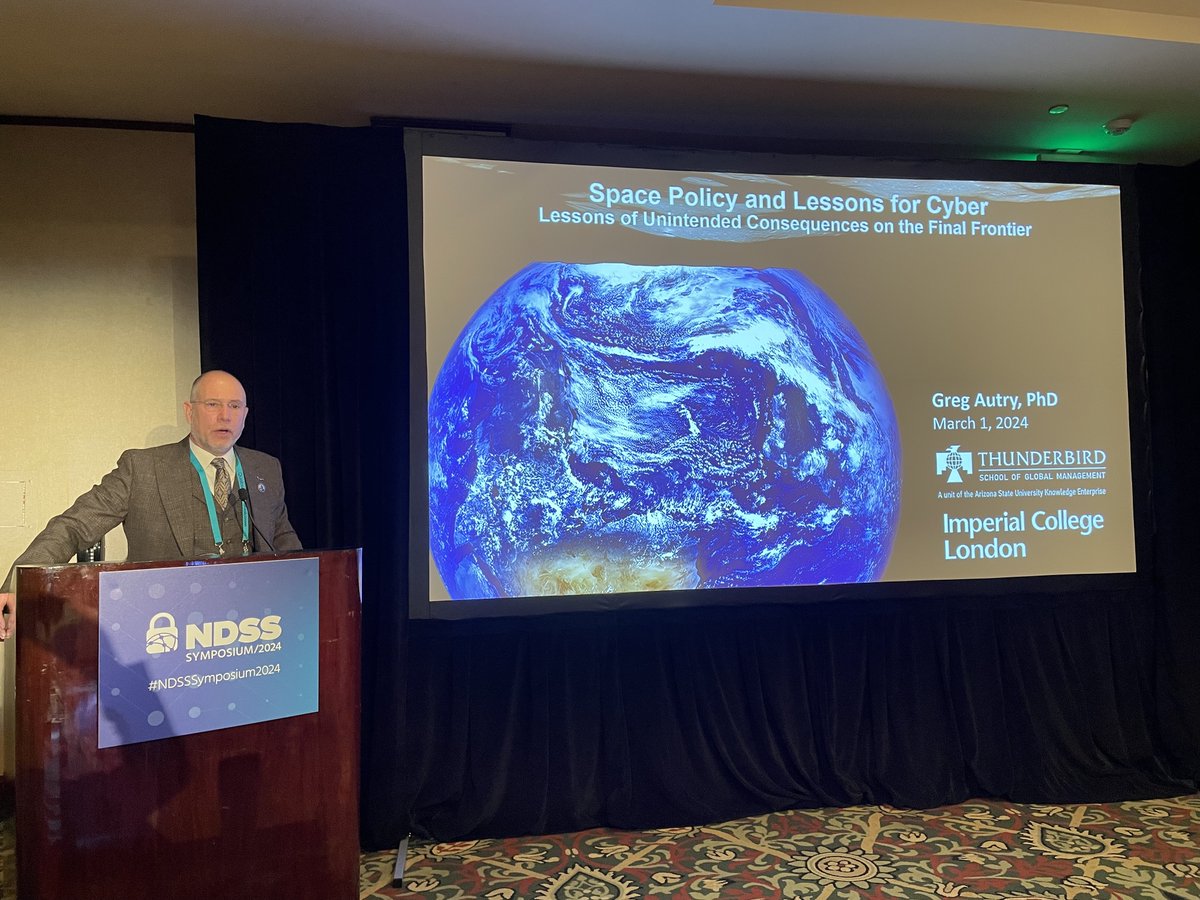 We're kicking off the second edition of <a href="/SpaceSecNDSS/">SpaceSec</a> with the keynote  on "Space Policy and Lessons for Cyber" by Prof. Greg Autry <a href="/GregWAutry/">Greg Autry🚀</a>. #spacesec24