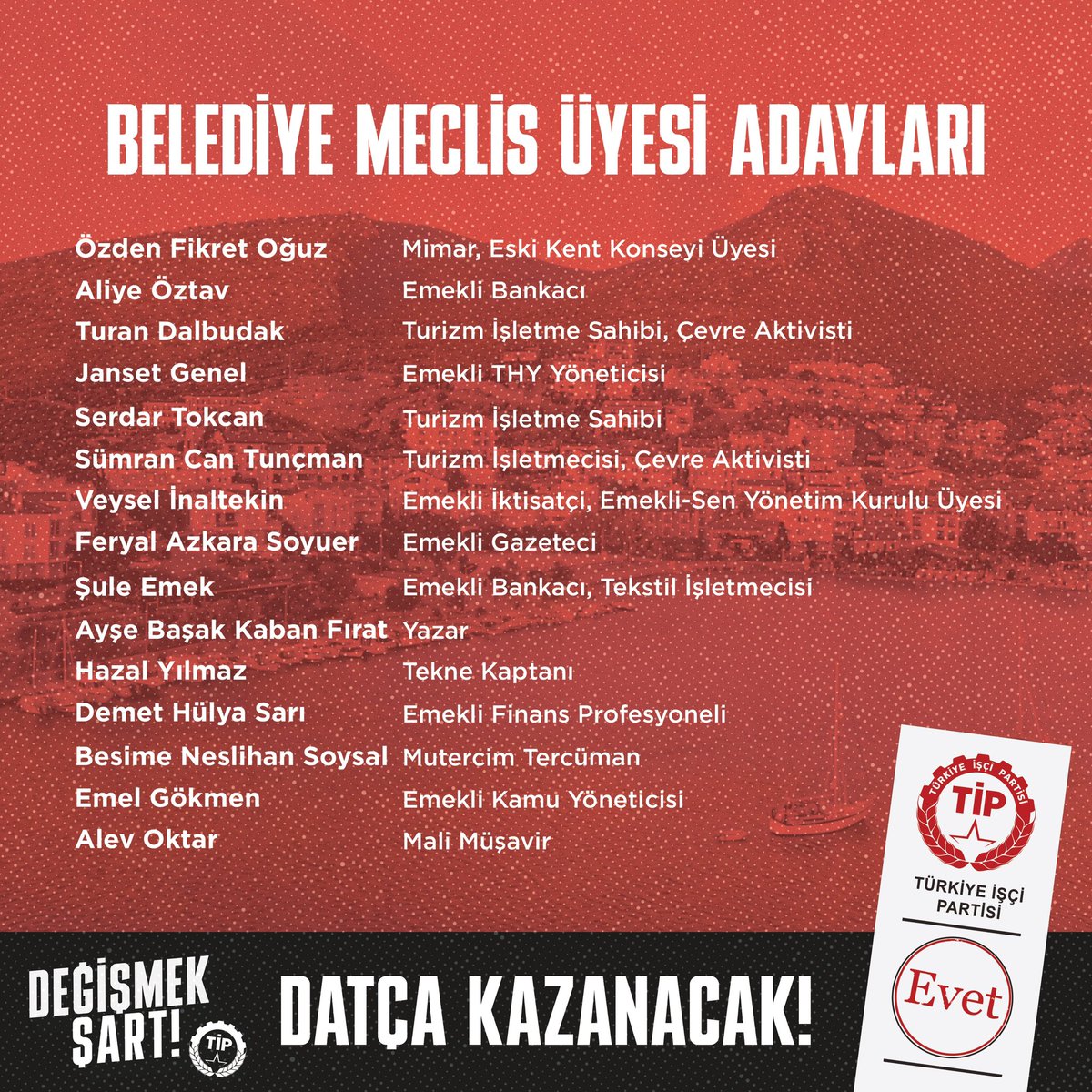 deveci_busra_'s tweet photo. Değişim için hazır mısınız?

Datça Belediye Meclis Üyesi Adaylarımız

#Değişmekşart #tip #türkiyeişçipartisi #tipdatça #belediyebaşkanadayı #datça #büşraalemdar #2024yerelseçimleri #2024seçim https://t.co/Wo1m8EB0ow