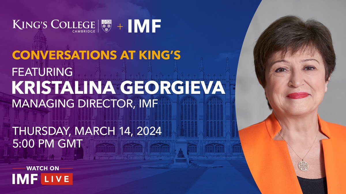 We are delighted to have <a href="/IMFNews/">IMF</a> Managing Director <a href="/KGeorgieva/">Kristalina Georgieva</a> visiting us <a href="/Kings_College/">King's College, Cambridge</a> and discussing the legacy of JM Keynes and the future of the global economy with the Provost of King's @GillianTett on the 14 March. 

In-person and livestream tickets available here: