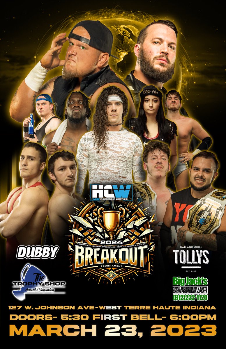 🚨🚨EVERYONE 🚨🚨 Here it is!! Do you see some of your favorites? Of course you do, Hybrid Championship Wrestling presents the 2024 Breakout Tournament! As well as a few matches that are sure to surprise you!! Visit us March 23rd !!