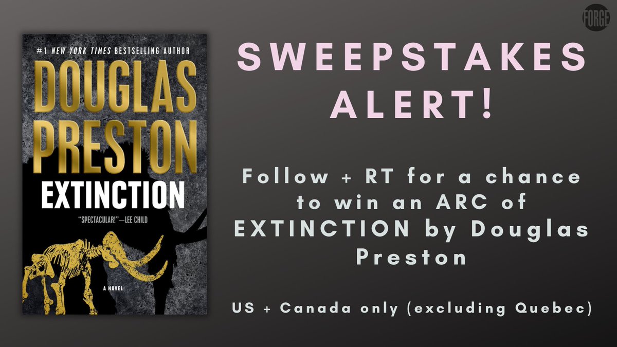 We're thrilled to be running an ARC sweepstakes for Extinction by Douglas Preston! To enter, just follow us then retweet this post. 5 lucky winners will get a copy! #sweepstakes #ExtinctionSweeps