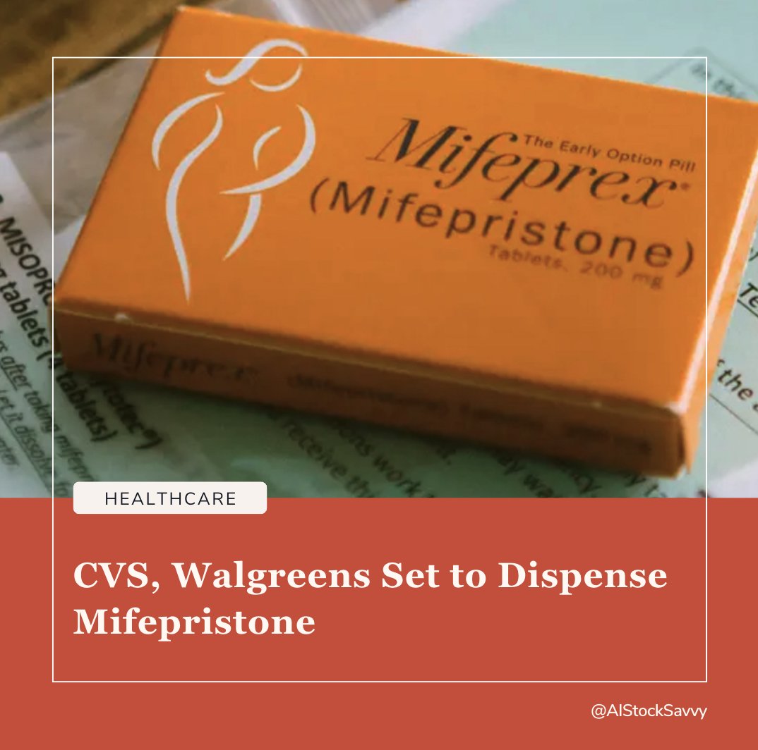 📣 BREAKING: $CVS CVS and $WBA Walgreens to Offer Abortion Pill Mifepristone in Compliance with State Laws #HealthcareNews

👉 Key Highlights:

📍 CVS and Walgreens to begin dispensing mifepristone, the abortion pill, in the coming weeks.

📍 Pharmacies received certification