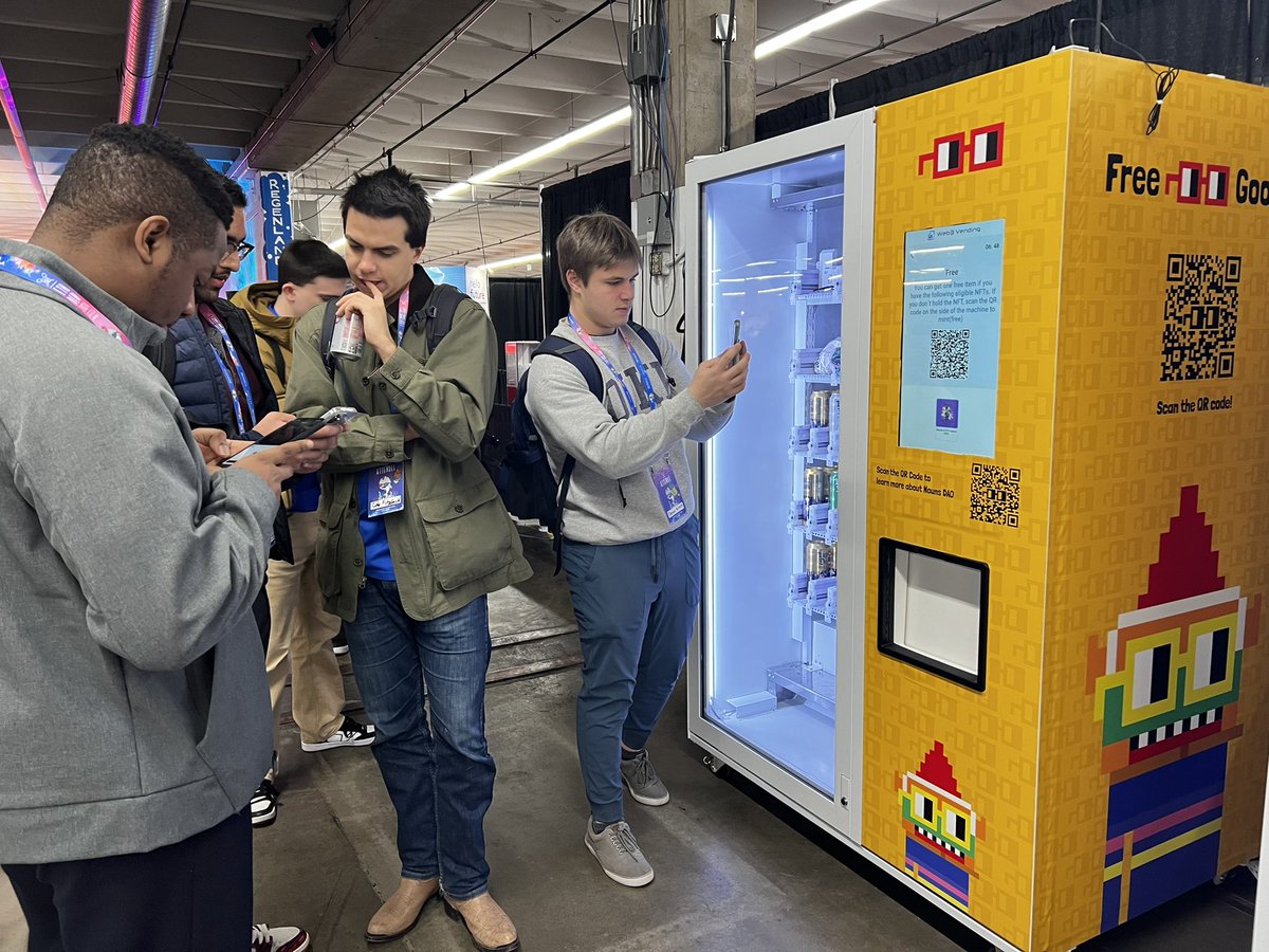 w3vending's tweet photo. 🎉 Launching @ #ETHDenver! @w3vending &amp; @nounsdao are thrilled to announce their collaboration with an exclusive Nouns-branded vending machine. 🚀🕶️ NounsDAO community members, redeem your free gifts with NFTs and see why our glasses and T-shirts are the talk of the town! #depin https://t.co/surzE82dsR