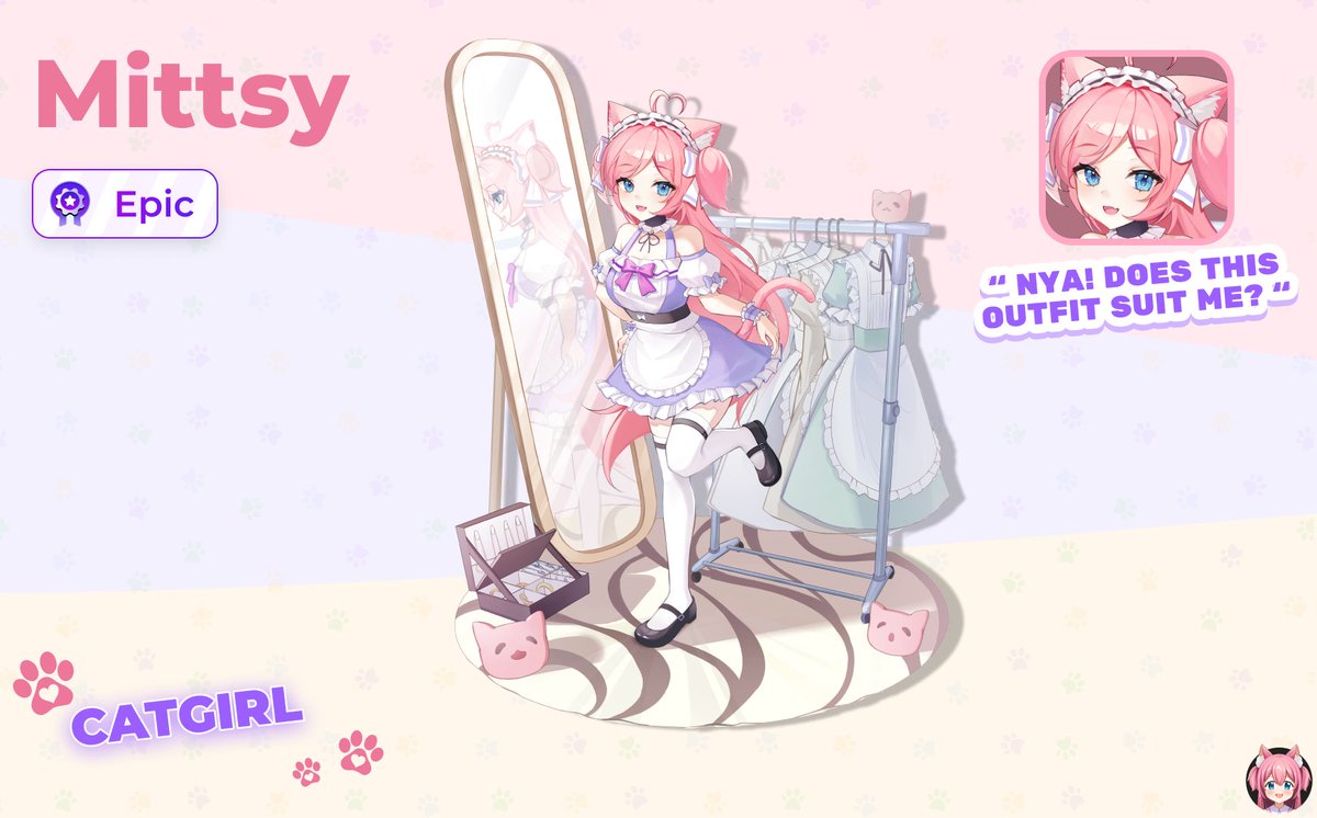 catgirlcoin's tweet image. It&apos;s Mittsy!⭐️⭐️⭐️

&quot;NYA! Does this outfit suit me? &quot; - Mittsy

Introducing the second and final ⭐️⭐️⭐️ Three-Star Epic Catgirl for Season 3!✨Catgirl&apos;s mascot is back!😍 We think that outfit looks amazing on her!💕

Spread the love! 🫂
Like💕 Repost🔁 Comment💬
#CatgirlCoin…