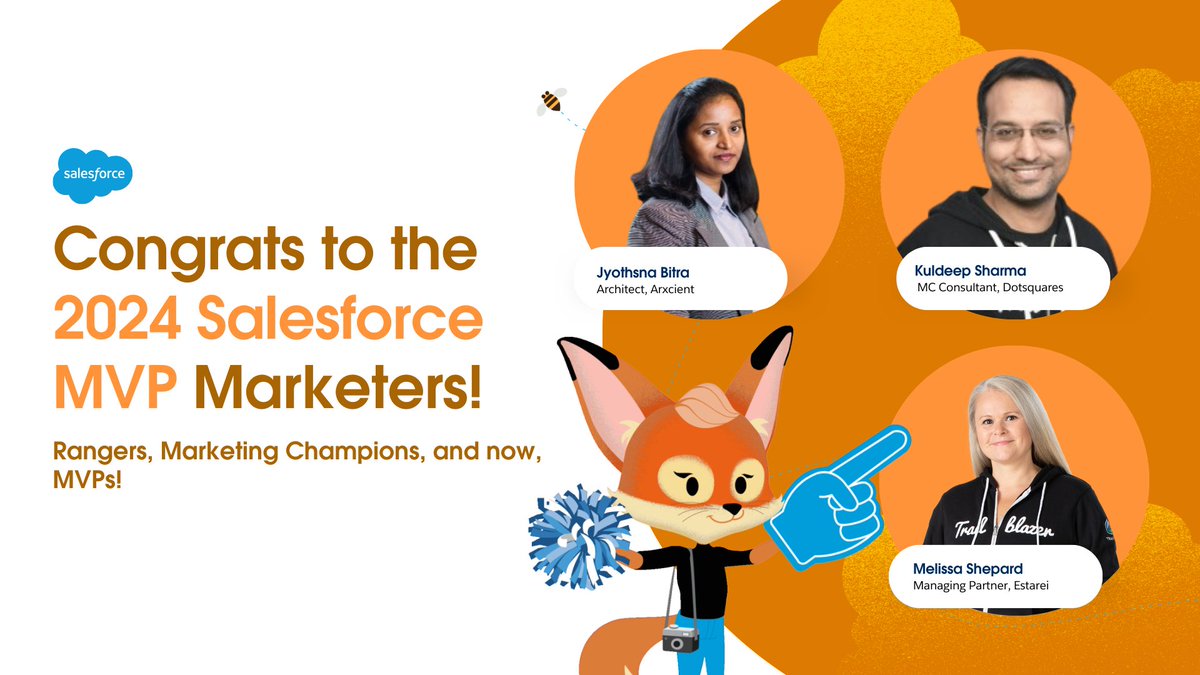 Time to celebrate Marketers 🎉 
Join us in congratulating three amazing #MomentMarketers who were recognized today as 2024 Salesforce MVPs! 

Check out the full announcement here: sforce.co/3wIWwec