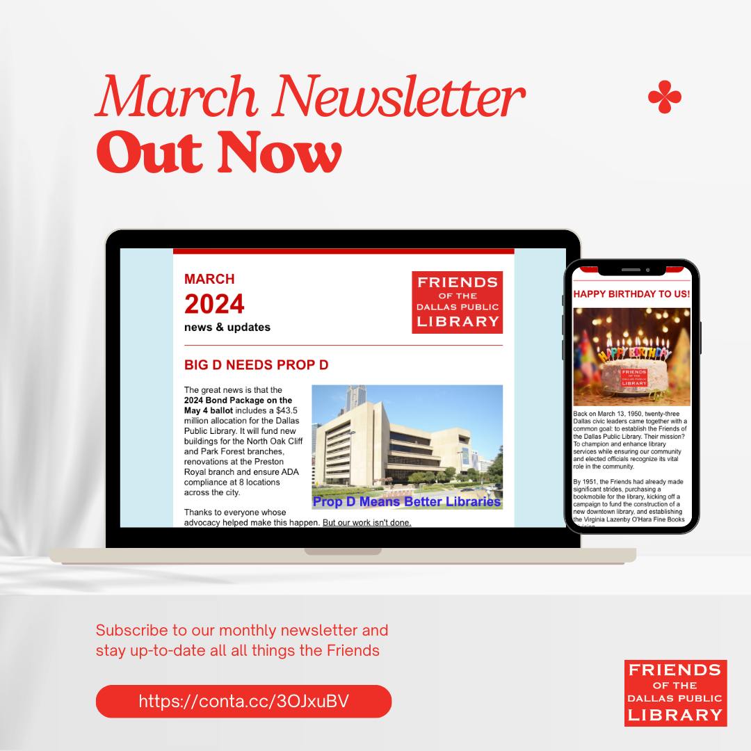 📷 Stay in the loop with the Friends’ latest updates! 📷 Join the Friends for exclusive insights, volunteer opportunities, and much more. Don't miss out on the action - join the Friends! Become a member today at bit.ly/Dallas_Library… #StayConnected #NewsletterAlert