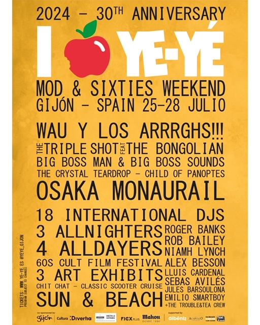 Here is the poster for the 30th edition of Spain's legendary YE-YÉ festival. Tickets are selling fast, info euroyeye.es/tickets/