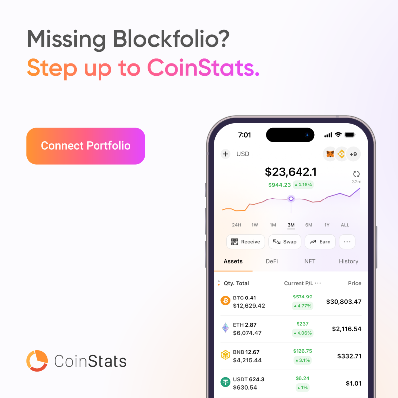 CoinStats's tweet photo. Track all your crypto in one place. Easily check your profits and losses.

We cover 300+ exchanges and wallets, 100 blockchains, and 20,000 coins.

Connect your portfolio to start tracking your Profit &amp; Loss today: https://t.co/JAVMguqzco