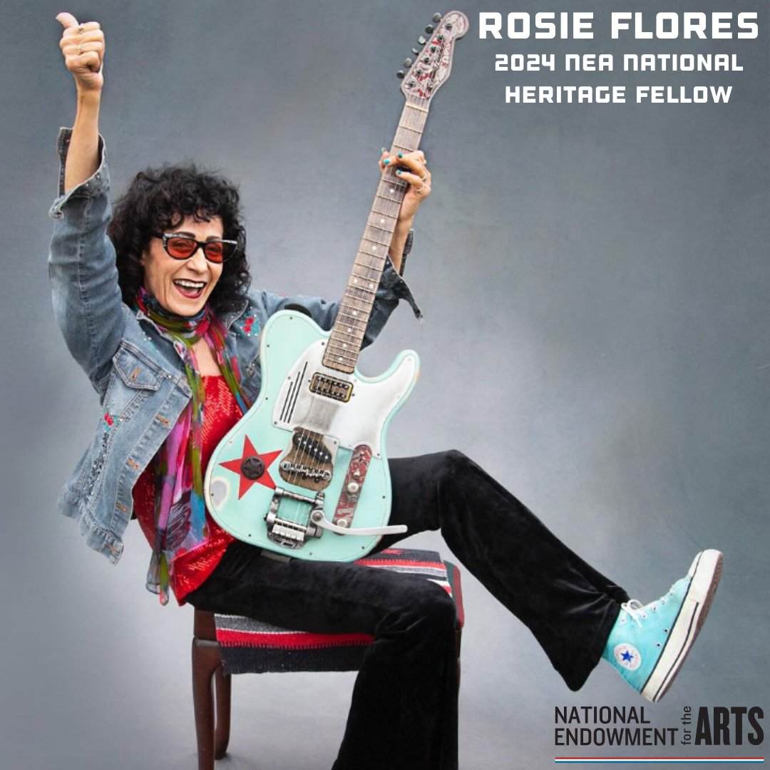 Congratulations to Native Texan Rosie Flores (@rosieflorestwee) on being named a @NEAarts 2024 #NEAHeritage Fellow! The NEA National Heritage Fellowships is the nation's highest honor in folk and traditional arts since 1982. Read more here: arts.gov/honors/heritag…