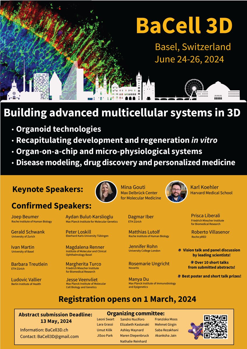 We are excited to share the speaker list for the BaCell3D 2024!🪩 Join us for a 2.5 days of great talks, poster sessions, vision speeches and panel discussions! You can find the program on our website: bacell3d.com