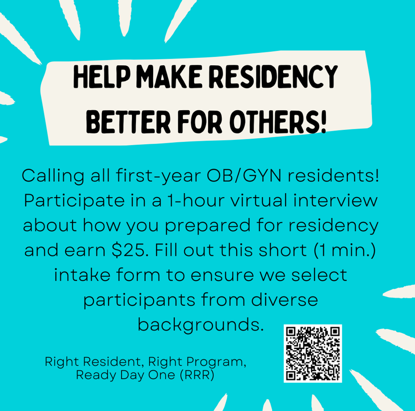 We are recruiting First-Year OBGYN Residents for an @apgonews #RRR project to examine resources that were helpful for the Transition to Residency Please complete the intake form below. Thank you! @AmerMedicalAssn #ChangeMedEd