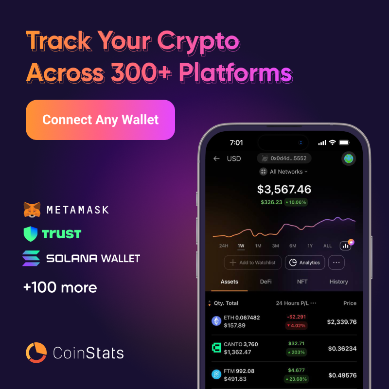 CoinStats's tweet photo. With CoinStats you can track:

✅ 300+ exchanges and wallets
✅ 100+ blockchains
✅ 20,000 coins

CoinStats is the trusted portfolio tracker of 1M people worldwide. 

Connect your portfolio to start tracking today: https://t.co/JAVMguqzco