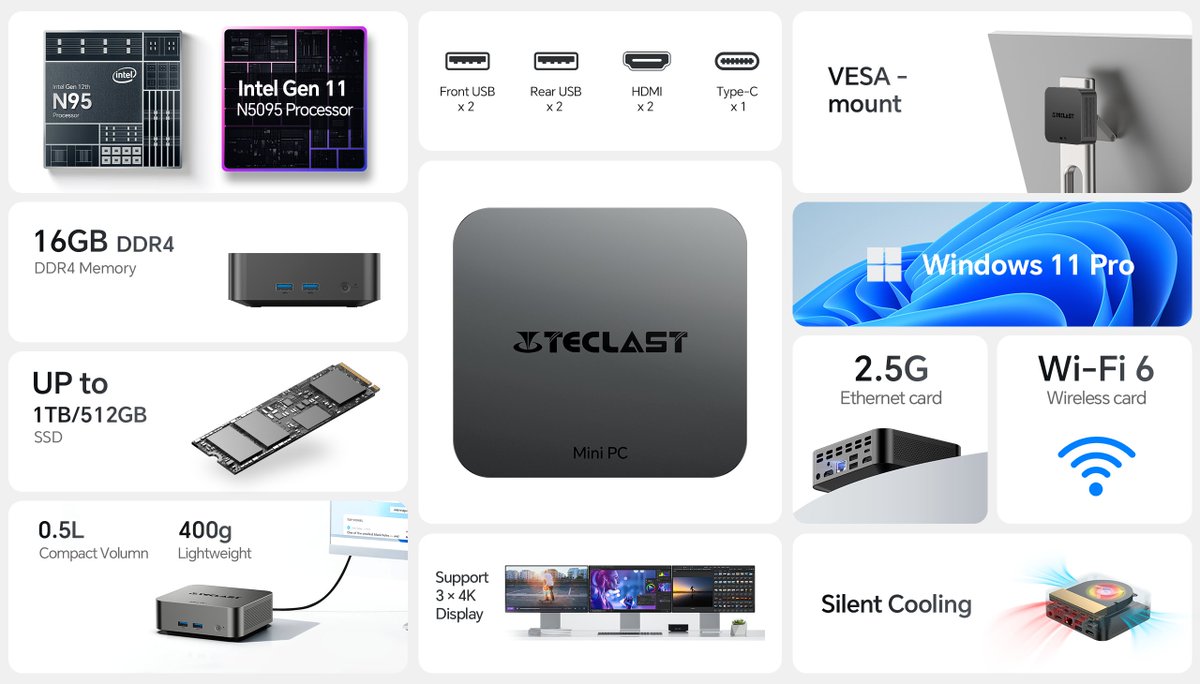 TeclastOfficial's tweet image. Achieve more with the Teclast N20 Series: robust performance, extensive storage, and comprehensive connectivity in a compact, office-friendly package.

Buy Now: geni.us/n20prosnsam

#TeclastN20Series #PerformancePlus #AllInOnePC #CompactEfficiency #TeclastTech