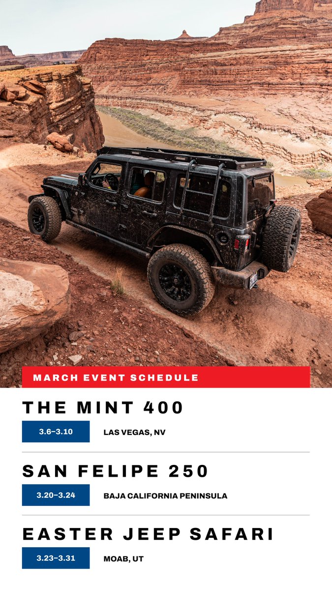 From the Great American Off-Road Race @themint400 to the #SanFelipe250, we have an adrenaline-packed month ahead. Mark your calendars, because it’s about to get wild 🏁 #Mint400 #EasterJeepSafari #OffRoad #BFGRacing