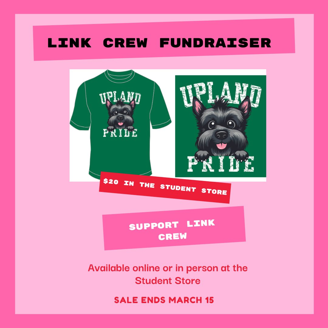 Link Crew is selling shirts to fundraise for activities. The shirts are $20 and can be purchased via the Student Store website or in person. Link to student store in bio