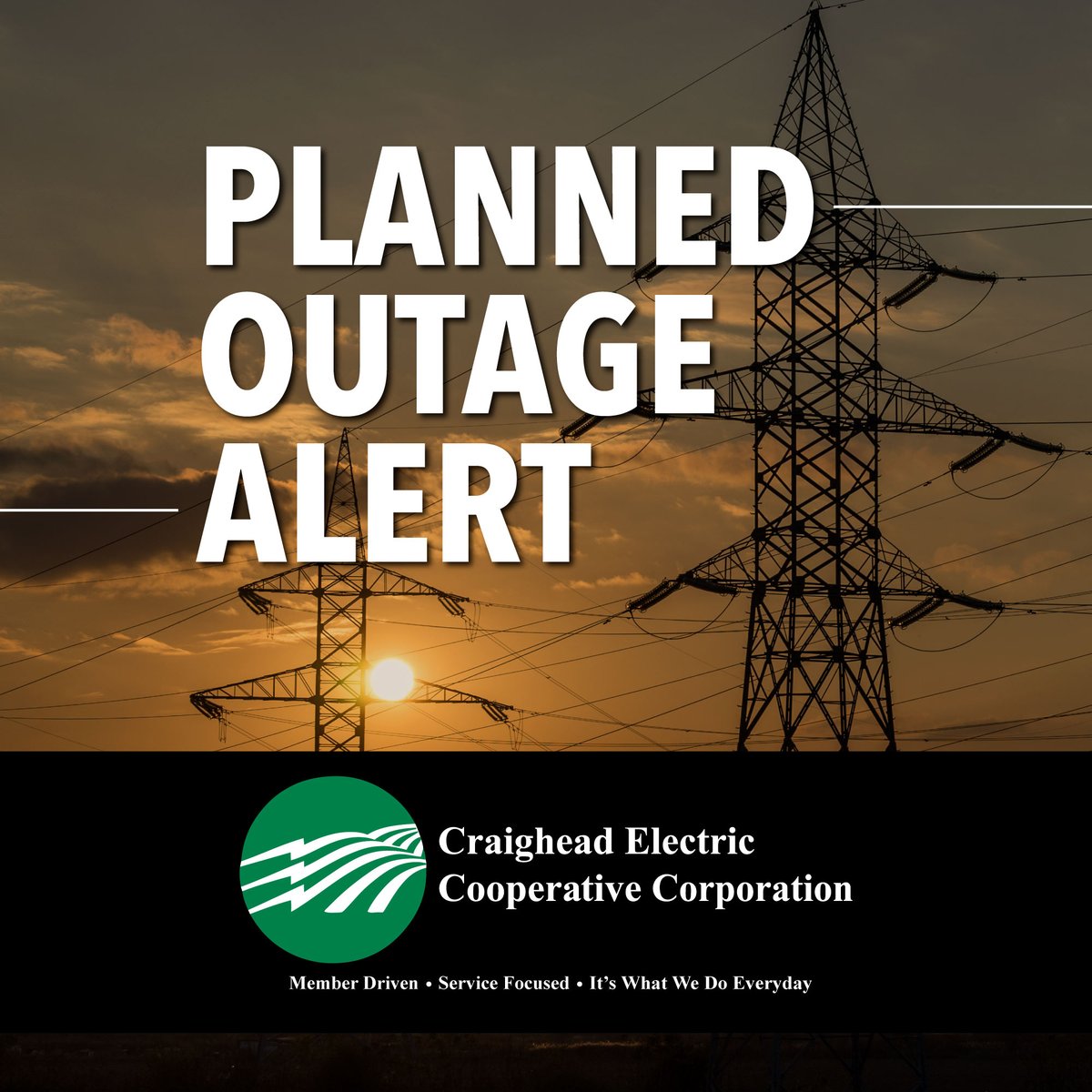 🔌 30 min. planned outage on Monday, 8:30 AM affecting HWY 158 from HWY 163 to Bay. Affected roads: Industrial Dr, Tater Sack Rd, Johnson Bay Rd, W Robinson St, CR 636, Lunsford Ave, &amp; Colony Cir. Work will last 4 hours, followed by a brief outage to restore normal service.