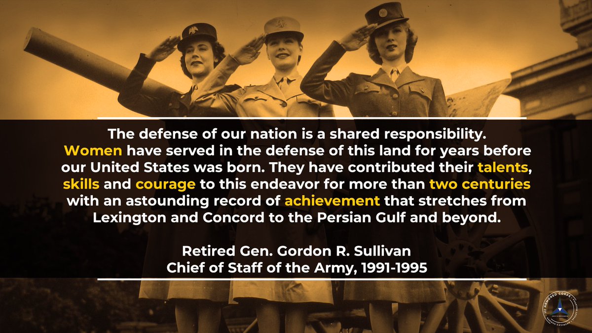 The defense of our nation is a shared responsibility. Women have served and contributed their talents, skills and courage more than two centuries with an astounding record of achievement. - Retired Gen. Gordon R. Sullivan #WomensHistoryMonth #USArmy #PhantomWarriors