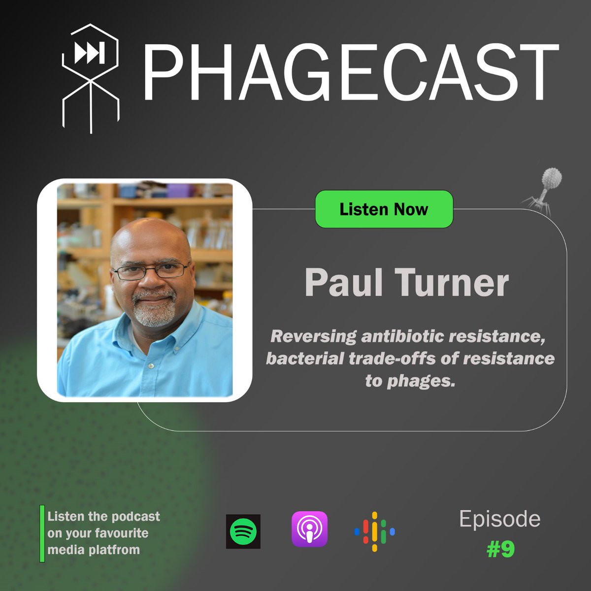 PhageCast (@phagecast) on Twitter photo New episode out! 🎙️
In our conversation with <a href="/PaulTurnerLab/">Paul Turner Lab</a> , Professor at Yale University, we covered his research on phage evolution and how he has applied his findings to treat Cystic fibrosis patients against MDR Pseudomonas aeruginosa with phage therapy. New episode out! 🎙️
In our conversation with <a href="/PaulTurnerLab/">Paul Turner Lab</a> , Professor at Yale University, we covered his research on phage evolution and how he has applied his findings to treat Cystic fibrosis patients against MDR Pseudomonas aeruginosa with phage therapy.