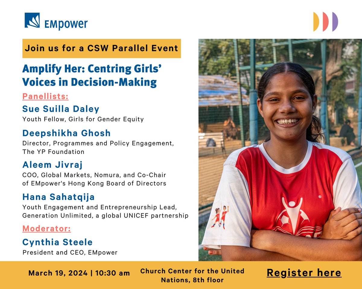 If you’re in New York, join us for a fascinating discussion on 19th March at this year’s UN Commission on the Status of Women, where we will share our learnings from decades of experience on advancing girls’ participation and agency!
Register here: eventbrite.com/e/amplify-her-…
#CSW68
