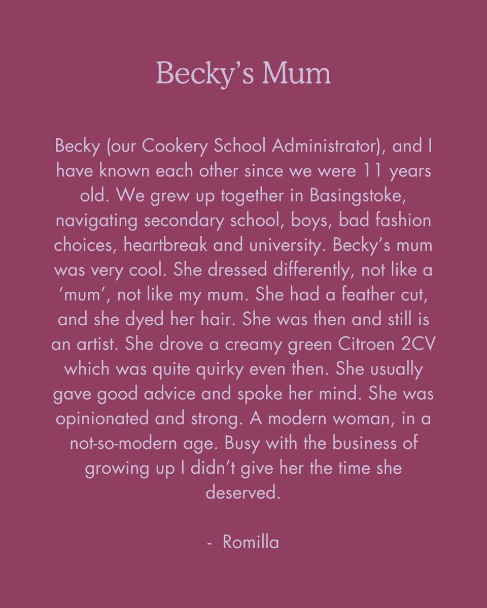 #HappyMothersDay

Becky (our cookery school administrator), and Romilla have known each other since they were 11 years old. They recount and reminisce about what their mothers were like growing up and how each of their memorable personalities played a part in their upbringing.