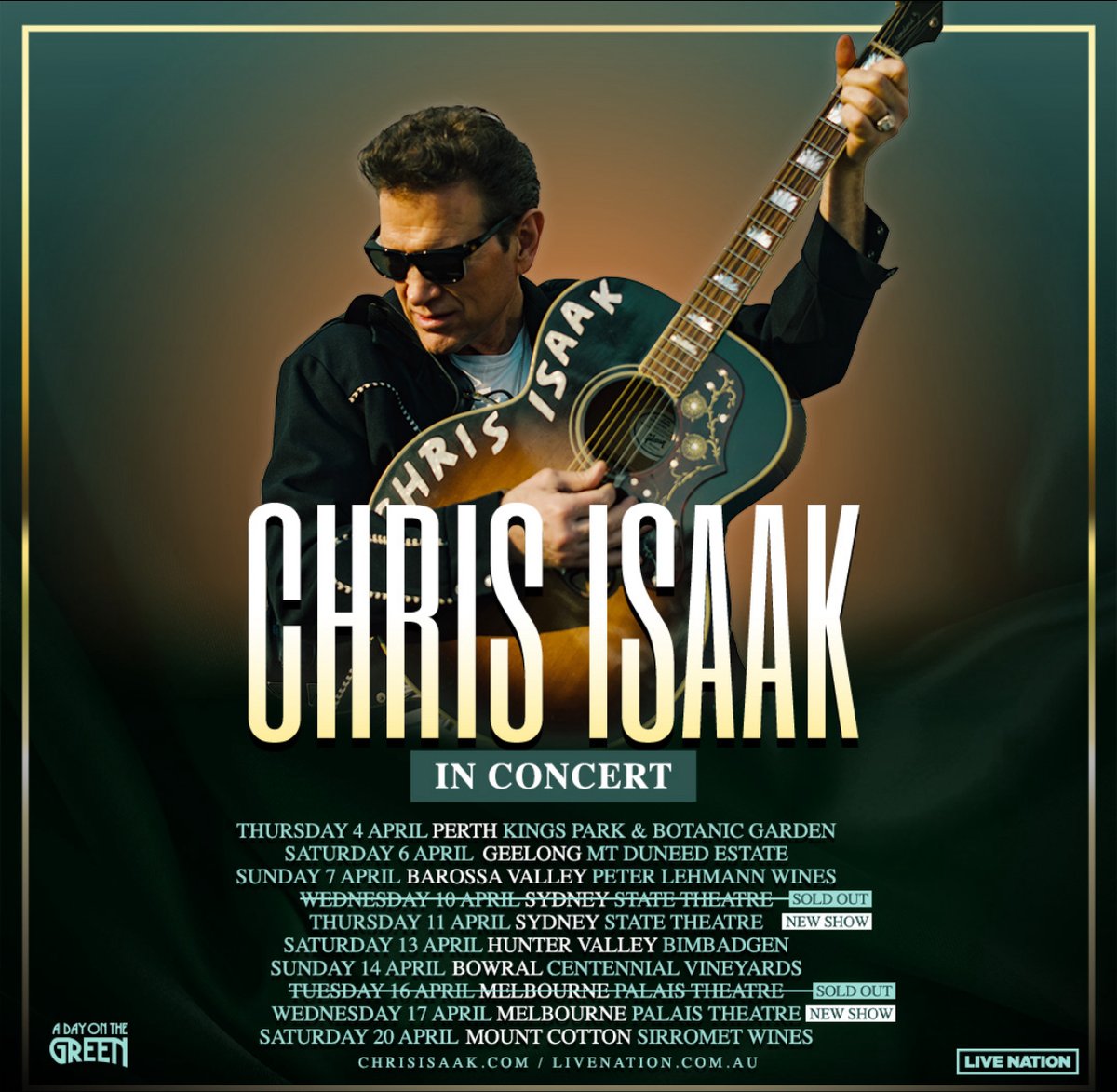 We’re just a month away from our Australia/New Zealand tour… I hope someone has a surfboard I can borrow! The guys and I are counting down the days… Tickets are still up for grabs, click the link to secure yours now: chrisisaak.com/tour/
