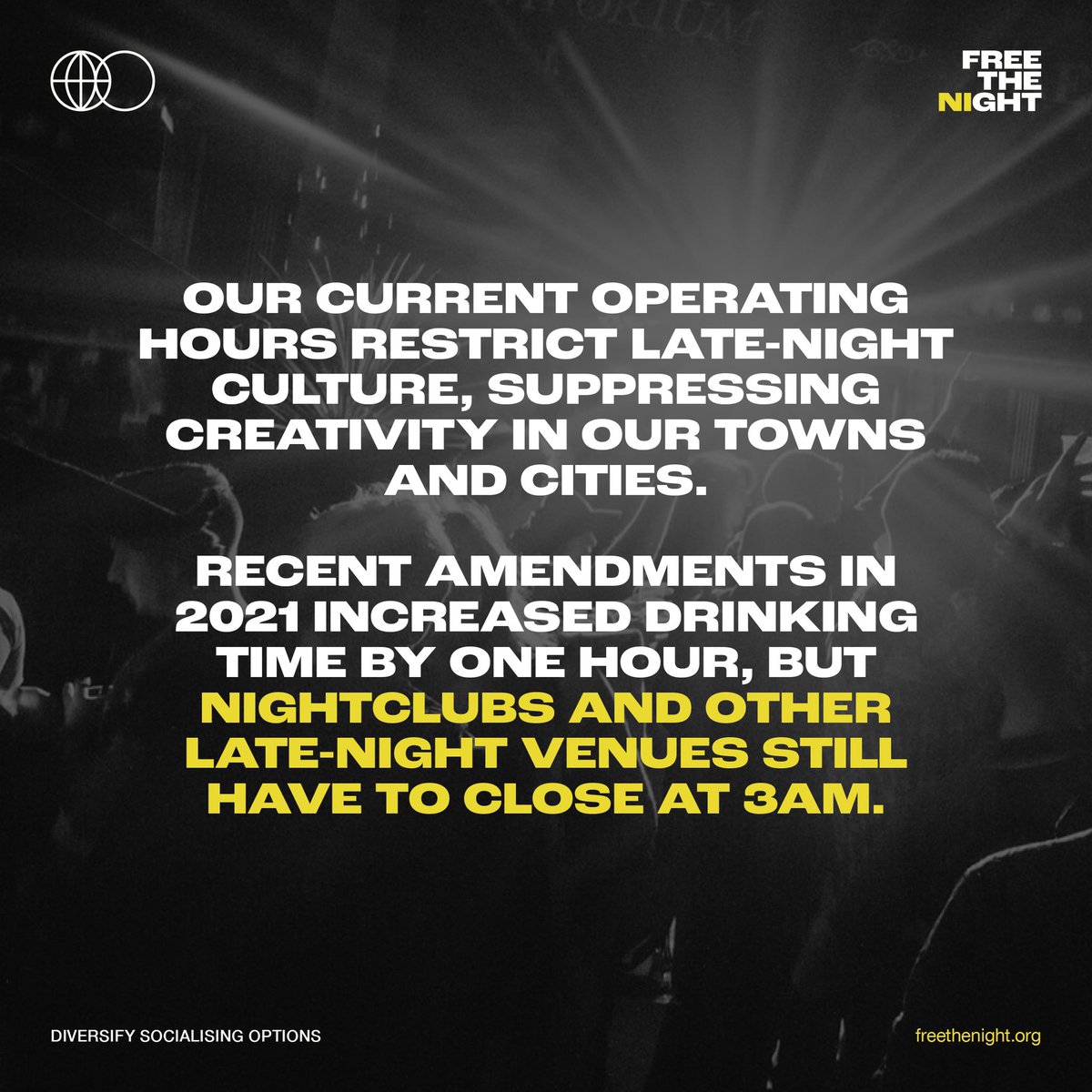 FreeTheNightNI's tweet photo. But diversification goes way beyond the dancefloor; we firmly believe that there should be more offerings after dark for all - whether you choose to drink alcohol or not. (2/2)
Let us know what you'd like to see more of after 6pm! 👇
#freethenight https://t.co/Wk2DiEnBtq