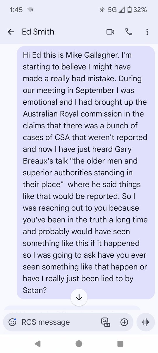mrgallagher75's tweet photo. @NewyorkerRican @YouTube I'm Invisible Jesus 1919 on YT. 
Here's a screenshot of the elder denying anything ever happened. This text was shortly after I disassociated and I wanted to get a receipt of him lying . https://t.co/nCQG7UPhsG