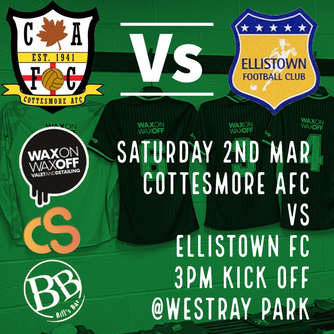 Tomorrow Ellistown are the visitors to Westray Park in a 3pm kick off. Bar open as usual! Come on down and support the lads 🍻 #upthecotts💚🚜