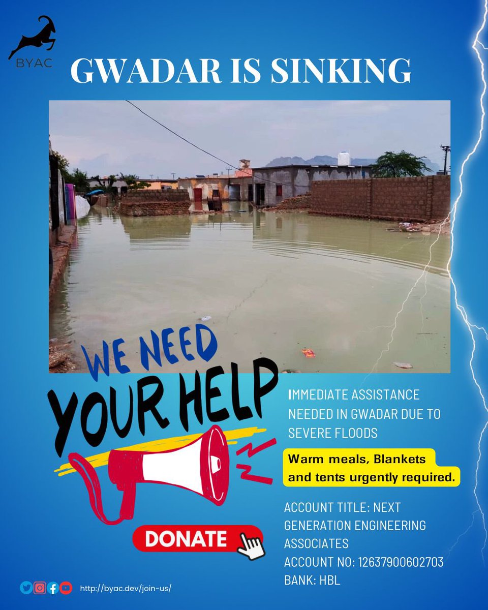 Sikander Bizenjo (@sikanderbizenjo) on Twitter photo Media is silent on the catastrophe but we shouldn’t. #Gwadar is in dire need of help.
<a href="/BYACBalochistan/">Balochistan Youth Action Committee</a> is fundraising to provide warm food, blankets and tents.
#ClimateActionNow Media is silent on the catastrophe but we shouldn’t. #Gwadar is in dire need of help.
<a href="/BYACBalochistan/">Balochistan Youth Action Committee</a> is fundraising to provide warm food, blankets and tents.
#ClimateActionNow