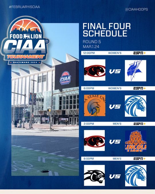 And then there were FOUR..‼️ #CIAATourney #FebruaryisCIAA

📺: ESPN+