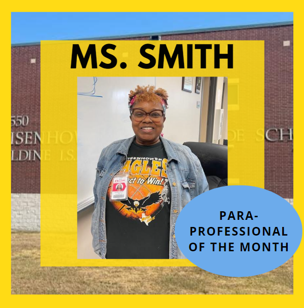 Congratulations Ms. Smith for being named Para Professional of the Month. We are grateful for everything you to help the @Ike9_AISD community be successful! @Darrell88Ross @DrEMJaime89 @liberryninja