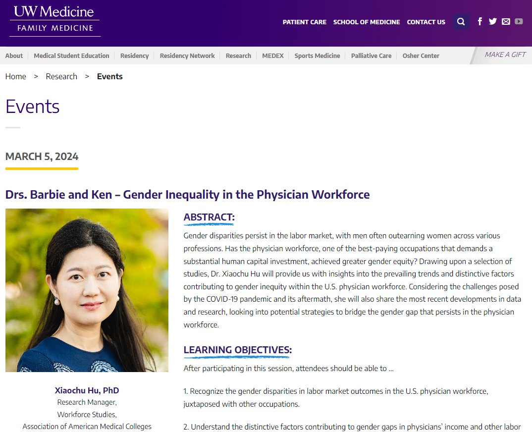 Xiaochu Hu, PhD (@xiaochuh) on Twitter photo I am excited to (virtually) meet the UW Family Medicine colleagues to discuss the physician gender inequality next Tuesday! <a href="/uwfm/">UW Family Medicine</a> #physician #Barbie #genderequity
All are welcomed by adding to the mail list: familymedicine.uw.edu/research/event… I am excited to (virtually) meet the UW Family Medicine colleagues to discuss the physician gender inequality next Tuesday! <a href="/uwfm/">UW Family Medicine</a> #physician #Barbie #genderequity
All are welcomed by adding to the mail list: familymedicine.uw.edu/research/event…