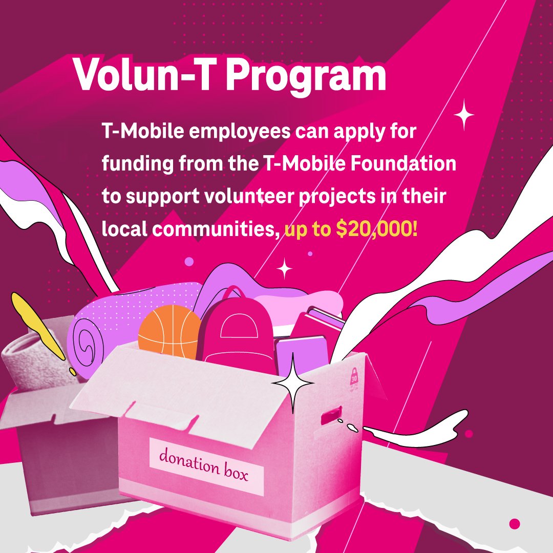 How awesome is it that @TMobile employees can supercharge their volunteer impact by applying for the Volun-T Grants Program? #TeamMagenta 🙌