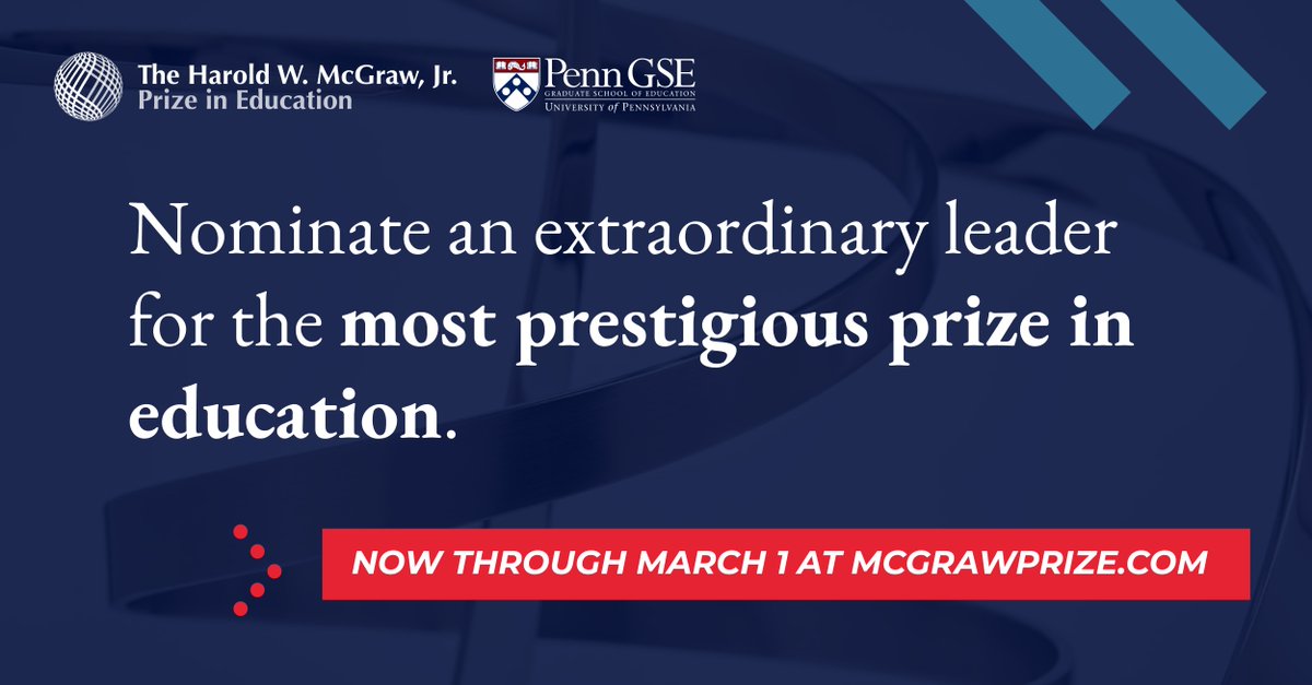 Last call! You have until 5 pm ET to nominate leaders who have made an impact in the lives of students. Nominate at: mcgrawprize.com
