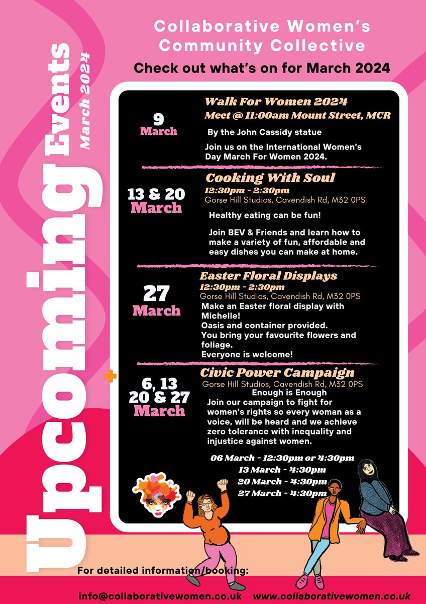 🌟 Spring is in full swing with our upcoming events! 🌷 Join us for Easter Floral Display workshops, empowering campaign meetings, and the mouth-watering delight of Cooking with Soul! Get involved and make a difference in our community! 💫 
Visit collaborativewomen.co.uk for info