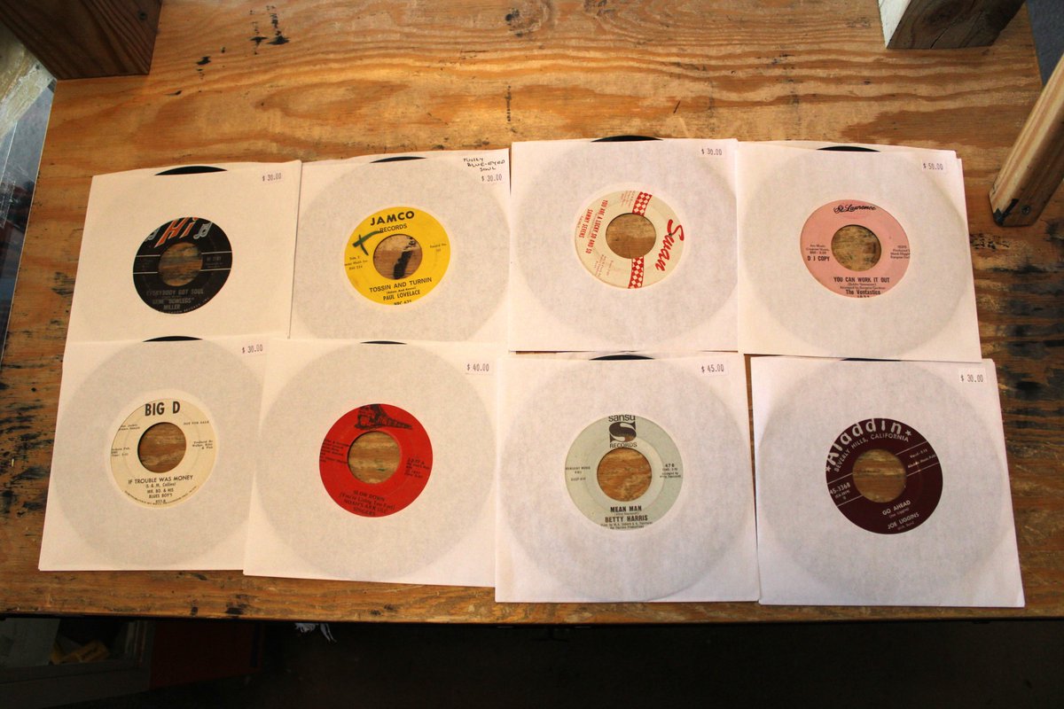 New arrivals: Rare and cool funk/soul 45s. . . stop by and see even more! #shangrilarecords #memphis #recordstore