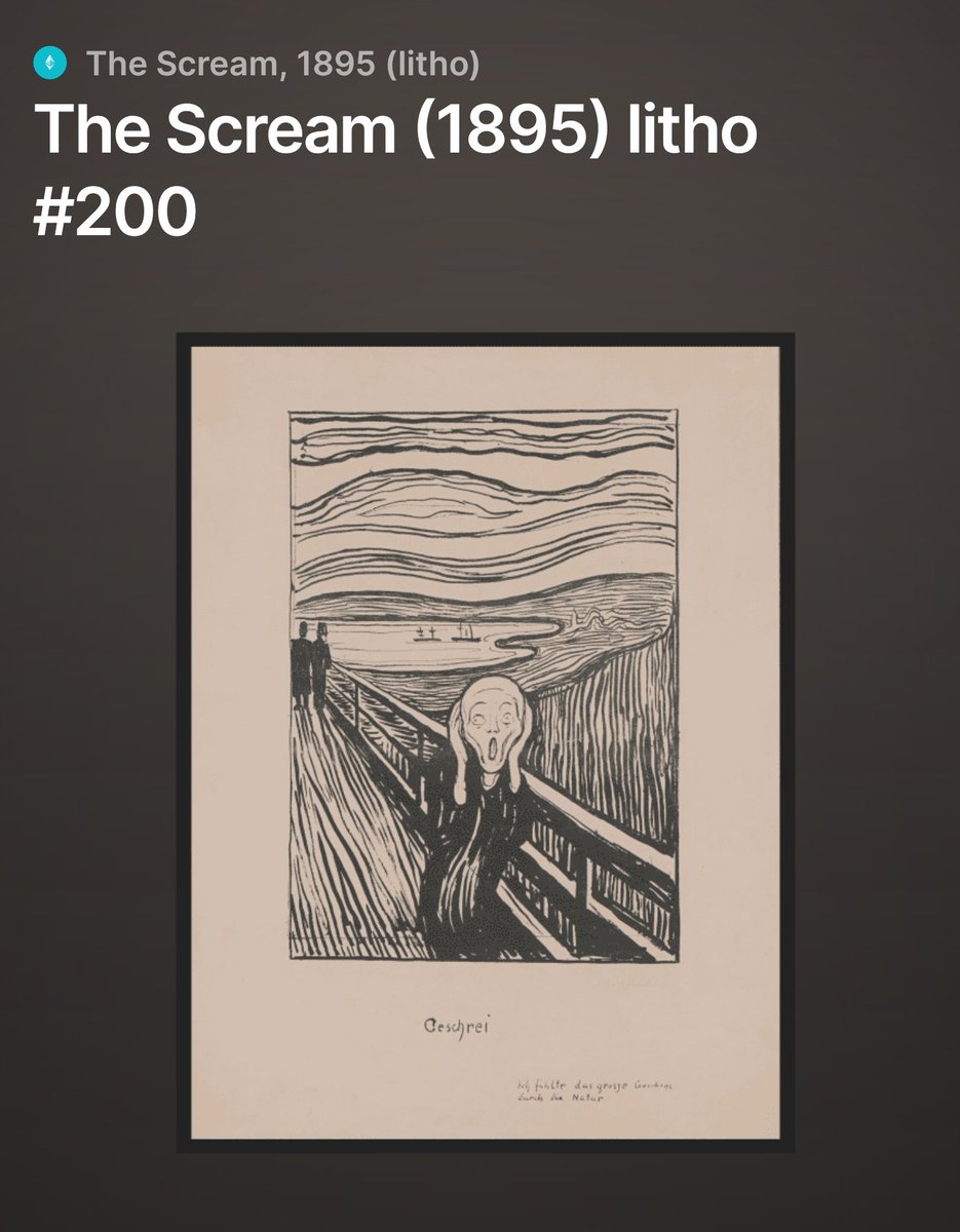 Got this beauty #200 The Scream 😱
My first mint on @Opensea X @elmonx_official
#thescream #edwardmunch