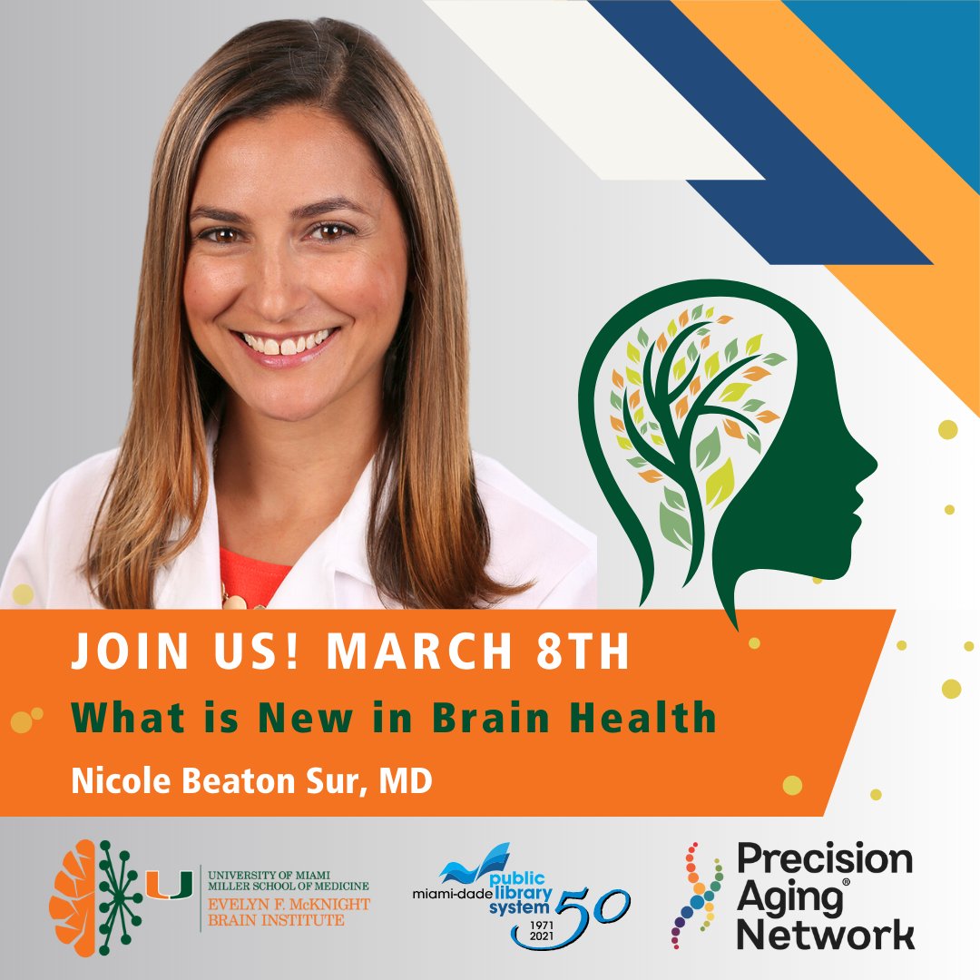 Join us next week at the Westchester Health and Wellness Center for a lunch and learn with Dr. Nicole Sur! She will be sharing What is New in Brain Health so you can keep your brain aging like a pro🧠🌻loom.ly/WG-_1pI @UMiamiNeuro @PrecisionAging @TGenMINDCROWD