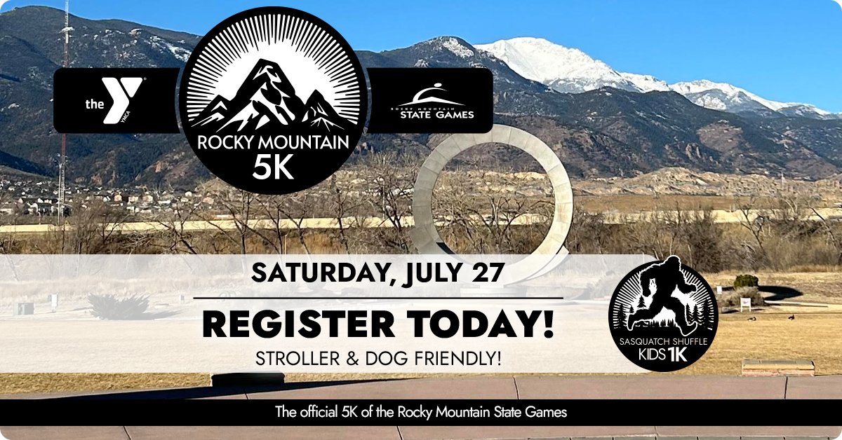 Join us for the 2nd annual Rocky Mountain 5k! In partnership, the Pikes Peak YMCA & @TheSportsCorp want to bring you the Rocky Mountain 5K, the official 5K of the Rocky Mountain State Games! Join us at America the Beautiful Park on Saturday, July 27th! ppymca.org/rmr5k