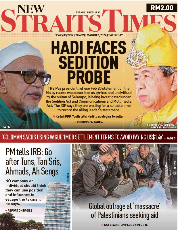 NST_Online's tweet photo. Thinking of unplugging from the Internet for a while? Go old school for your dose of morning news! Today in the #NSTprintedition #02March2024 https://t.co/pDF1riG4lH