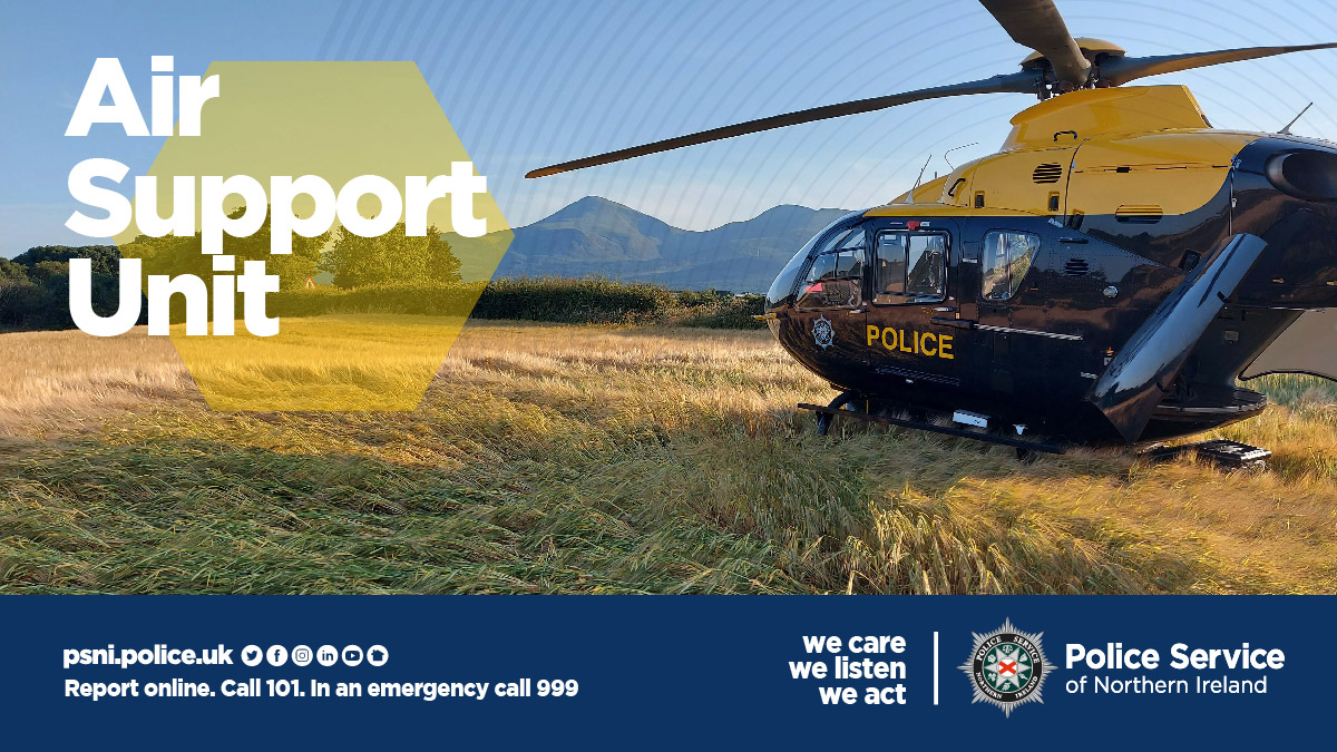 PSNIAirSupport's tweet image. Air Support Unit (ASU) are ready to assist our colleagues in #KeepingPeopleSafe every day of the year.

Calls for service can include providing assistance in relation to concerns for safety, missing people, vehicle pursuits, public order events and searches. 

#AirSupportUnit