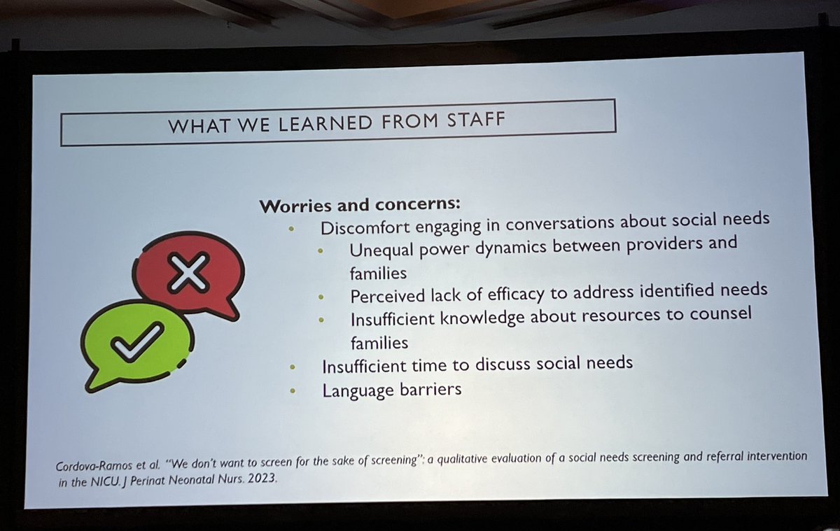 “We don’t want to screen for the sake of screening:” How to get comfortable having the necessary conversations and then being responsive to needs so families can THRIVE. Crucial work from Dr. Gaby Cordova Ramos @Dr_GabyCordova! @CPQCC #IP24 @CANcoolNEO