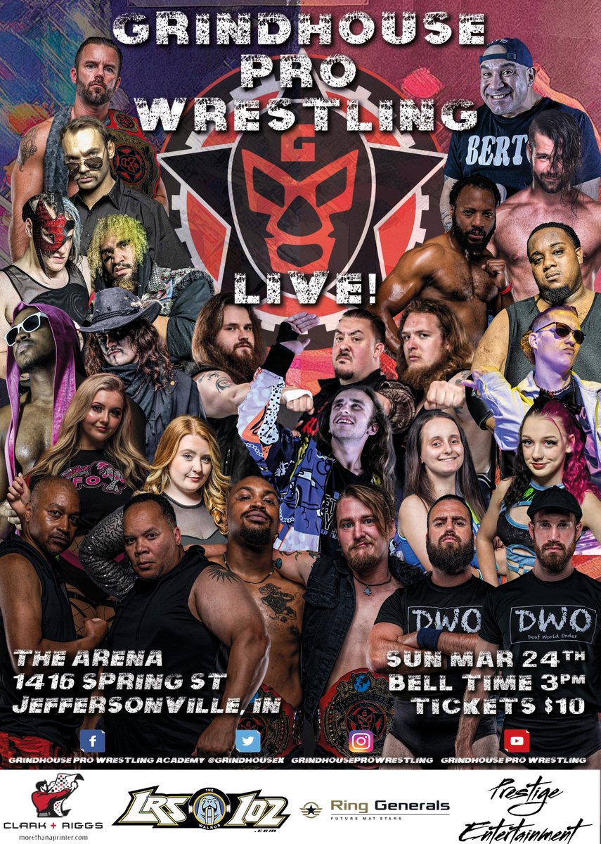 Grindhouse Pro Wrestling (@grindhousex) on Twitter photo ⚠️ Tickets are ON SALE NOW for our next big event on Sunday, March 24! ⚠️
Sun Mar 24, 3 PM
The Arena
1416 Spring St
Jeffersonville, IN
🎟️🔗: simpletix.com/e/grindhouse-p…
Sponsored by <a href="/ClarknRiggs/">Clark And Riggs</a> <a href="/LRS102TheWalrus/">Skinny J_102</a> Prestige Entertainment & Ring Generals
#SmackDown ⚠️ Tickets are ON SALE NOW for our next big event on Sunday, March 24! ⚠️
Sun Mar 24, 3 PM
The Arena
1416 Spring St
Jeffersonville, IN
🎟️🔗: simpletix.com/e/grindhouse-p…
Sponsored by <a href="/ClarknRiggs/">Clark And Riggs</a> <a href="/LRS102TheWalrus/">Skinny J_102</a> Prestige Entertainment & Ring Generals
#SmackDown