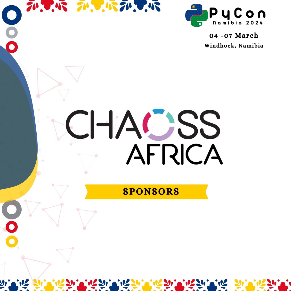 PyConNA's tweet image. We are excited to announce that the @chaossafrica
has joined forces with us as a Sponsor for PyCon Namibia 2024!
🐍 Huge thanks to CHAOSS Africa for their unwavering support.
Dive in: chaoss.community to Learn more about the community👏👏🌍